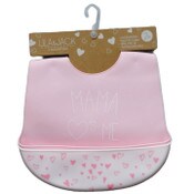 Wholesale - 2pc Pink "Momma Hearts Me" & Hearts Print Silicone Bibs C/P 60, UPC: 195010116596